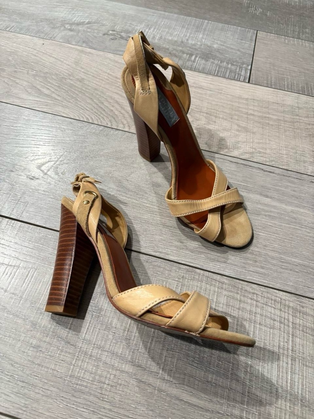 Badgley Mischka Beige Strappy Block Heel Sandals